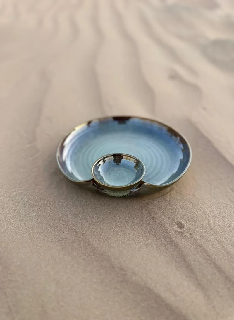 تحفة لوكس طُهْفَة لوكس قمر – طبق سيراميك يدوي الصنع للشيبس والصلصات، أخضر زيتوني، كبير